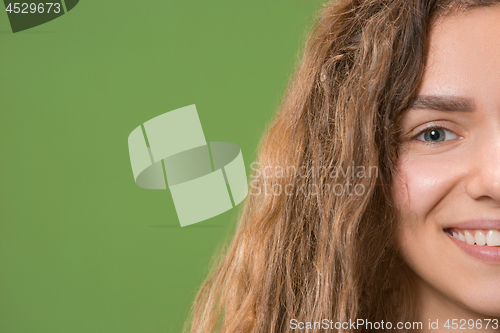 Image of The close up eye on face of young beautiful caucasian girl