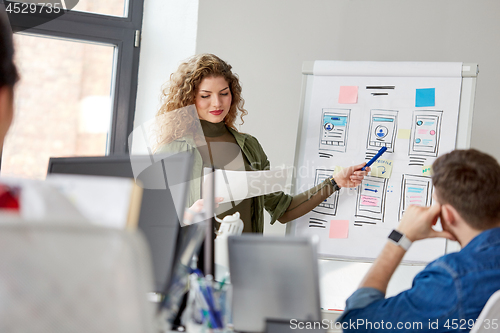 Image of creative woman showing user interface at office