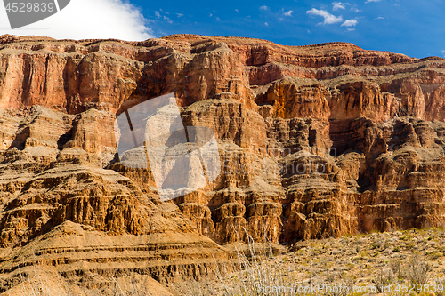 Image of aerial view of grand canyon cliffs from helicopter