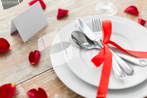 Image of close up of table setting for valentines day