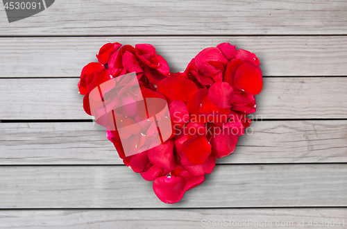 Image of close up of red rose petals in heart shape