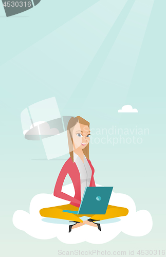 Image of Caucasian woman using cloud computing technologies
