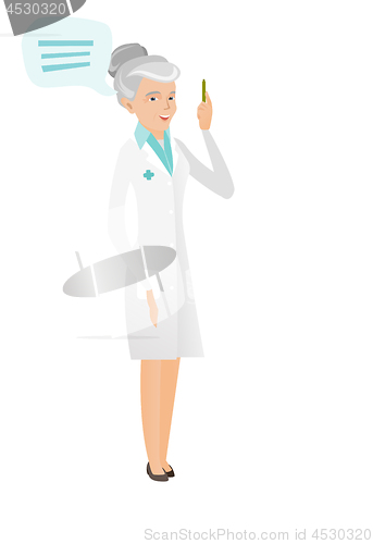 Image of Senior caucasian doctor with speech bubble.