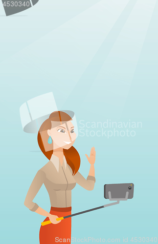 Image of Young caucasian hipster man making selfie.
