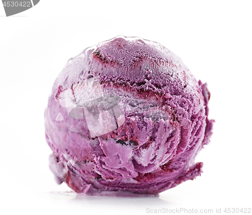 Image of blueberry ice cream on white background
