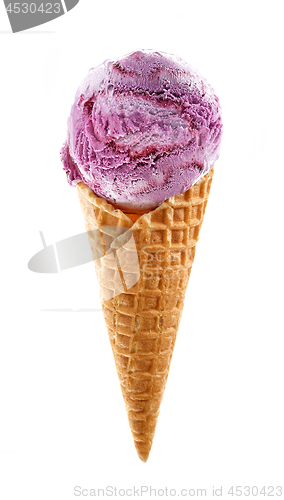 Image of blueberry ice cream in waffle cone