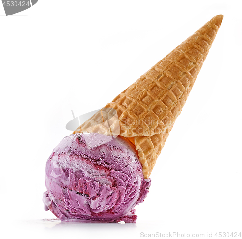 Image of ice cream and waffle cone on white backgrouns