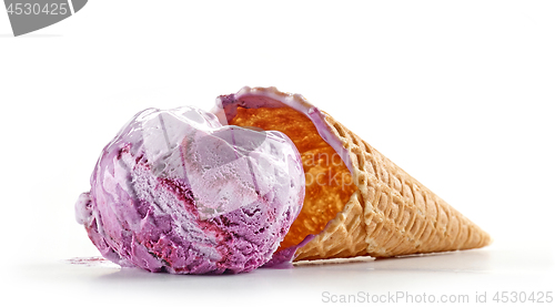 Image of blueberry ice cream and waffle cone