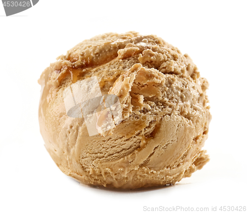 Image of caramel ice cream on white background