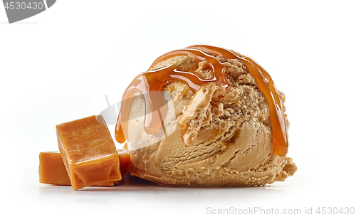 Image of caramel ice cream on white background