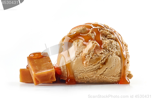 Image of caramel ice cream on white background