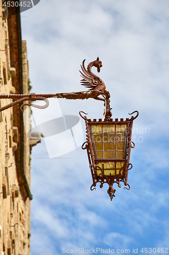 Image of ancient lantern in city Volterra, Italy