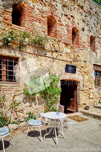 Image of Beautiful coffee bar in ancient building of Pienza