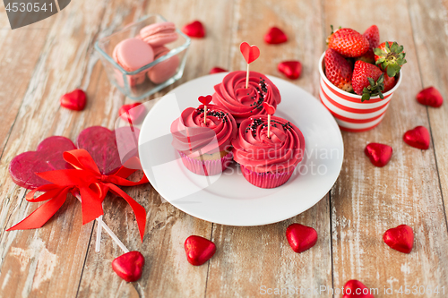 Image of close up of red sweets for st valentines day