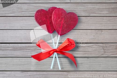 Image of red heart shaped lollipops for valentines day