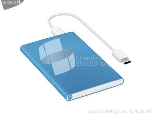 Image of Blue power bank with usb-c cable