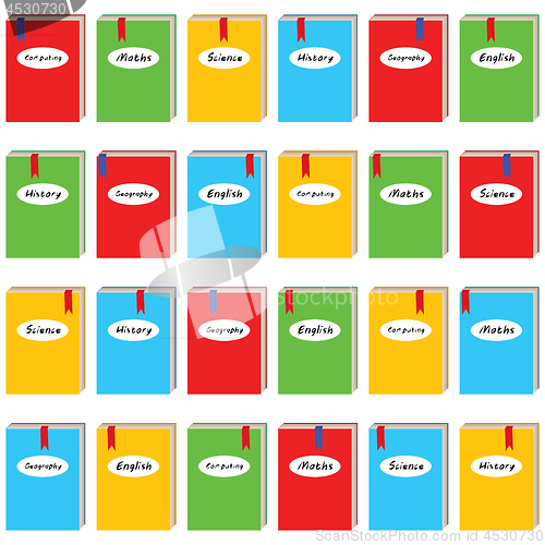 Image of Seamless background with colored school books for school pattern print