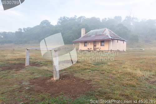 Image of The hitching rail and old homestead in Snowy Mountains Australia