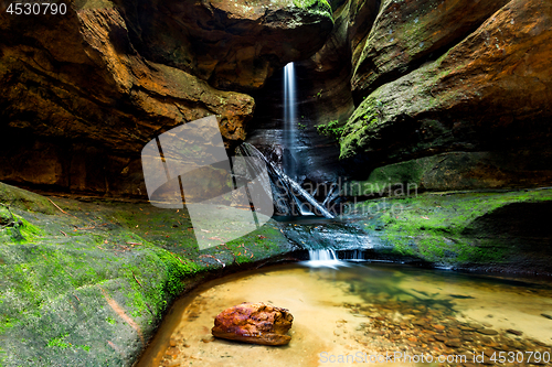 Image of Lush waterfall flowing through a canyon in Blue Mountains