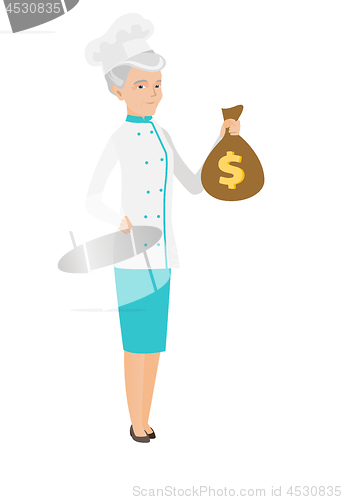 Image of Seinor caucasian chef holding a money bag.