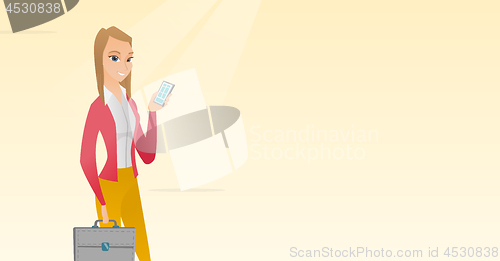 Image of Caucasian business woman holding a mobile phone.