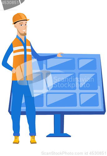 Image of Young caucasian worker of solar power plant.