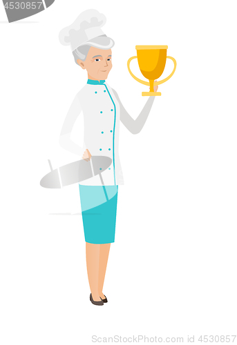 Image of Seinor caucasian chef holding a trophy.