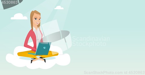 Image of Caucasian woman using cloud computing technologies