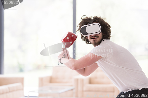 Image of man using VR-headset glasses of virtual reality