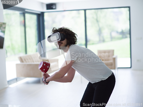 Image of man using VR-headset glasses of virtual reality