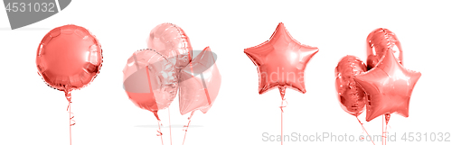 Image of pink metallic gold helium balloons on white