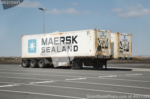 Image of Container carrier trailers parked