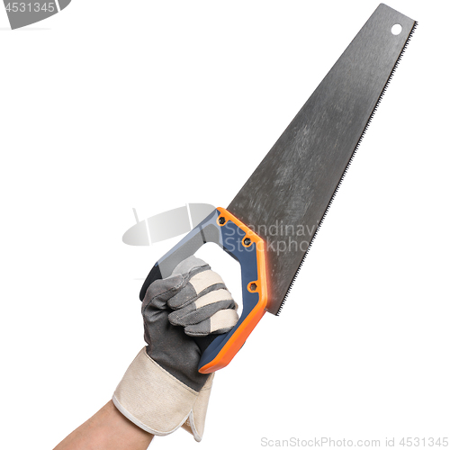Image of Worker hand with Saw