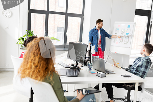 Image of creative man showing user interface at office