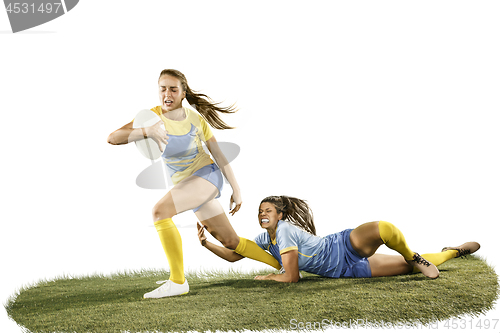 Image of The young female rugby players isolated on white backround