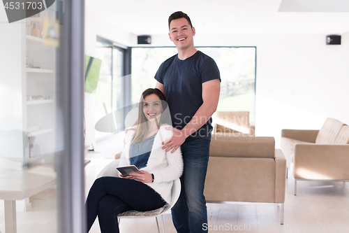 Image of couple using tablet at home