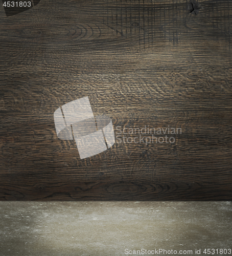 Image of old kitchen table and wood wall 