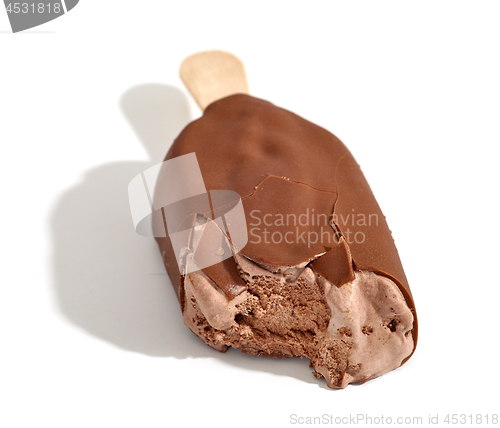 Image of ice cream covered with chocolate