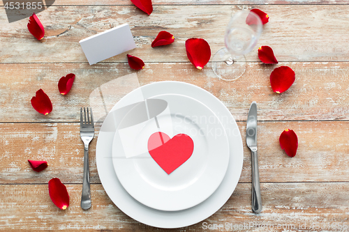 Image of close up of table setting for valentines day