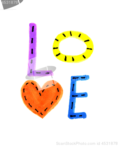 Image of Word LOVE from colorful letters and heart symbol