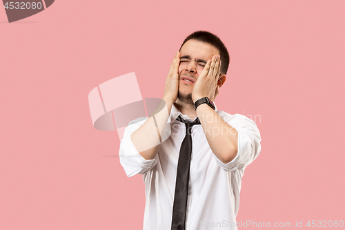 Image of Young emotional surprised, frustrated and bewildered man