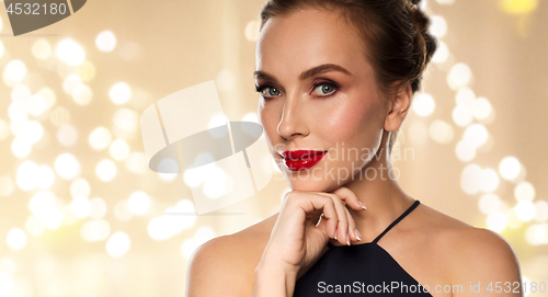 Image of close up of beautiful woman with red lipstick