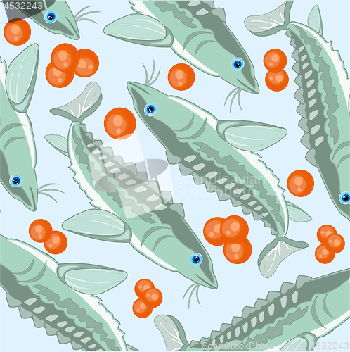 Image of Vector illustration of the decorative pattern of fish sturgeon and roes