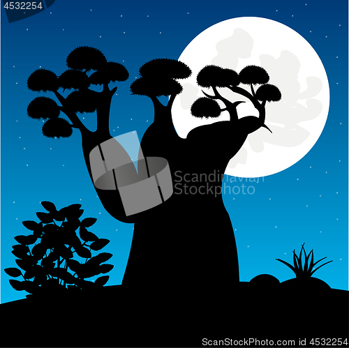 Image of Vector illustration bottled tree on background starry sky