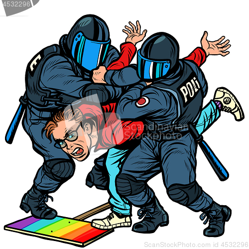 Image of Police arrest activist protest lgbt gay parade