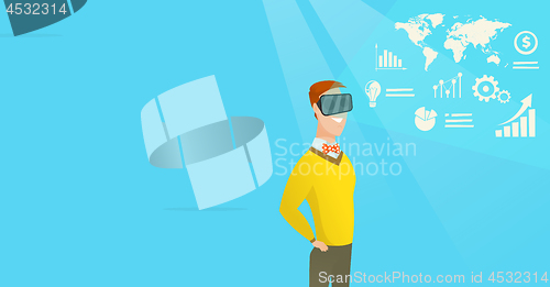 Image of Businessman in vr headset analyzing virtual data.