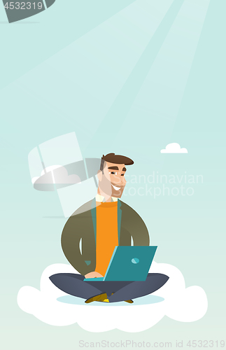 Image of Caucasian man using cloud computing technologies.