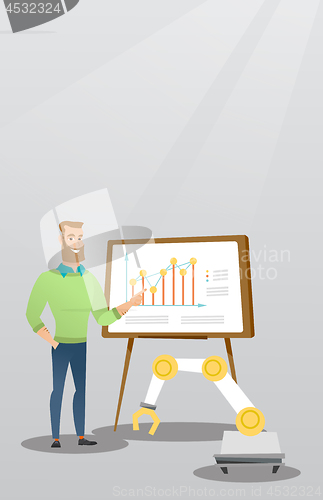 Image of Businessman and robot giving business presentation