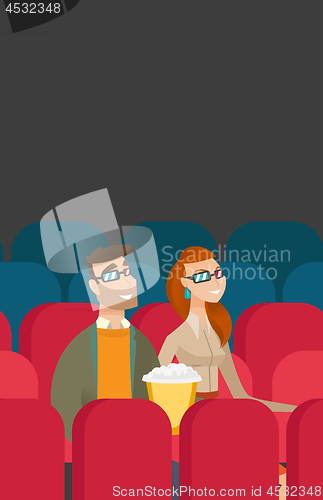 Image of Caucasian couple watching 3D movie in the theatre.