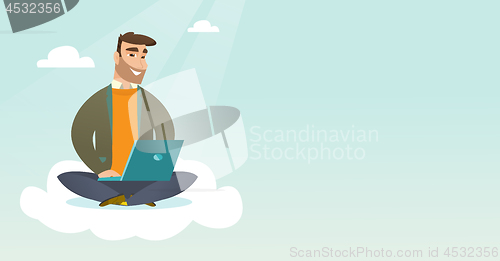 Image of Caucasian man using cloud computing technologies.